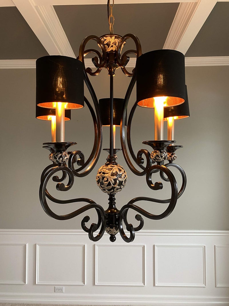 Wellmet Lamp Shades,Small Chandelier Shades ONLY for Candle Bulbs,Clip-on Drum Lampshades,Set of 6, 5.5"x 5.5"x5",Black Gold - Image 5